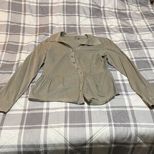 People Like Frank Olive or Taupe Semi Sheer Peplum Blouse size 10